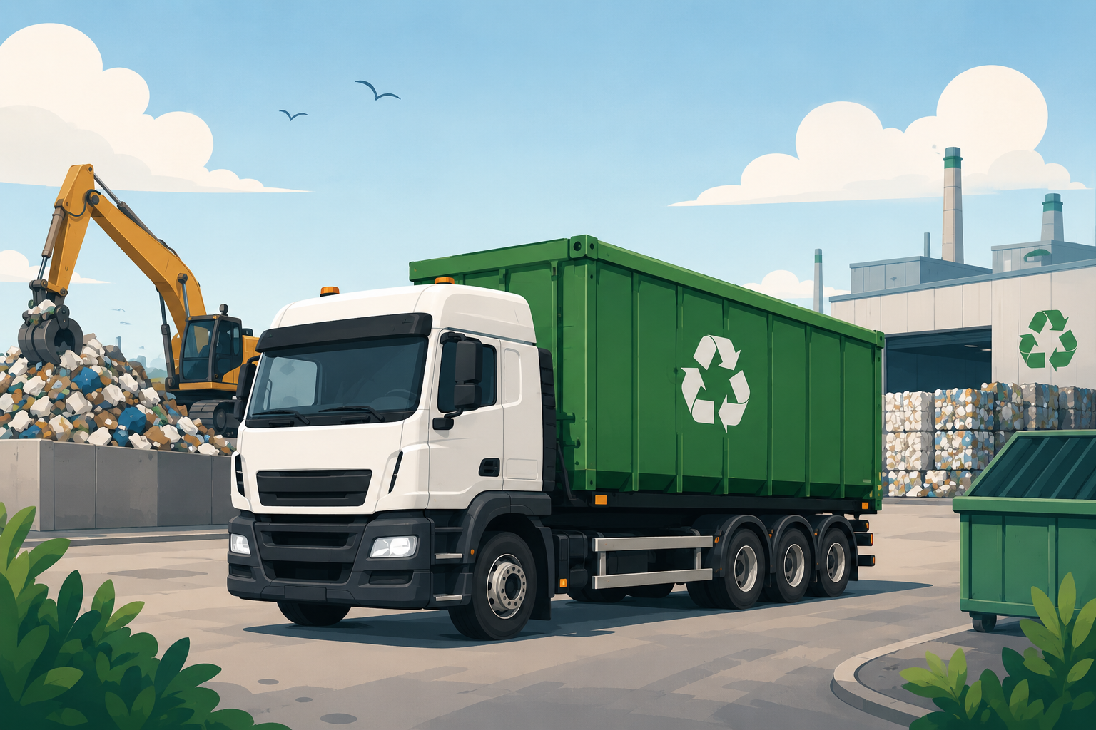 Transport odpadów — pojazd w zakładzie recyklingu